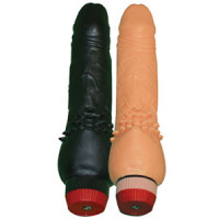8.5 inch Bully Boy Flesh multi speed vibrator with clitoral stimulators at its base